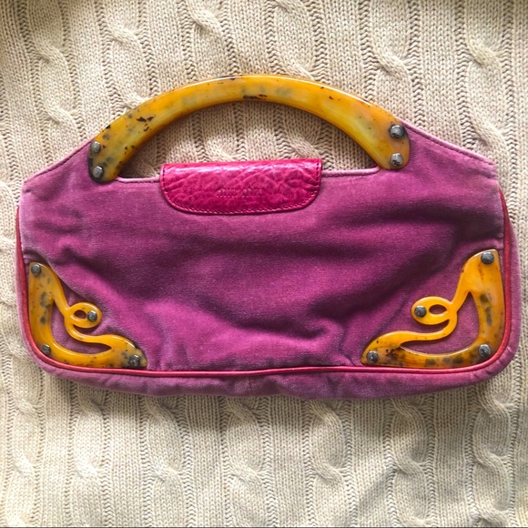 MIU MIU Clutch - Whimsical Purple Velvet Clutch with Tortoise Shell Detailing - Picture 2 of 9